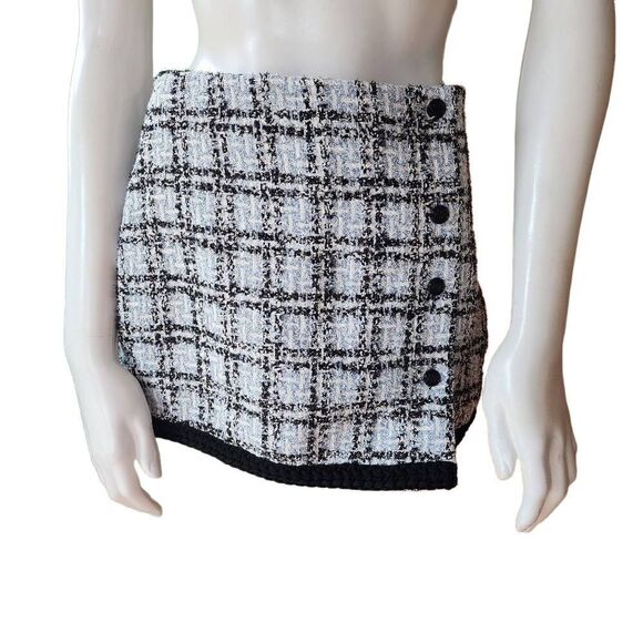Maje Jizuli Blue, White, & Black Check Print Tweed Wrap Skort - Picture 4 of 7
